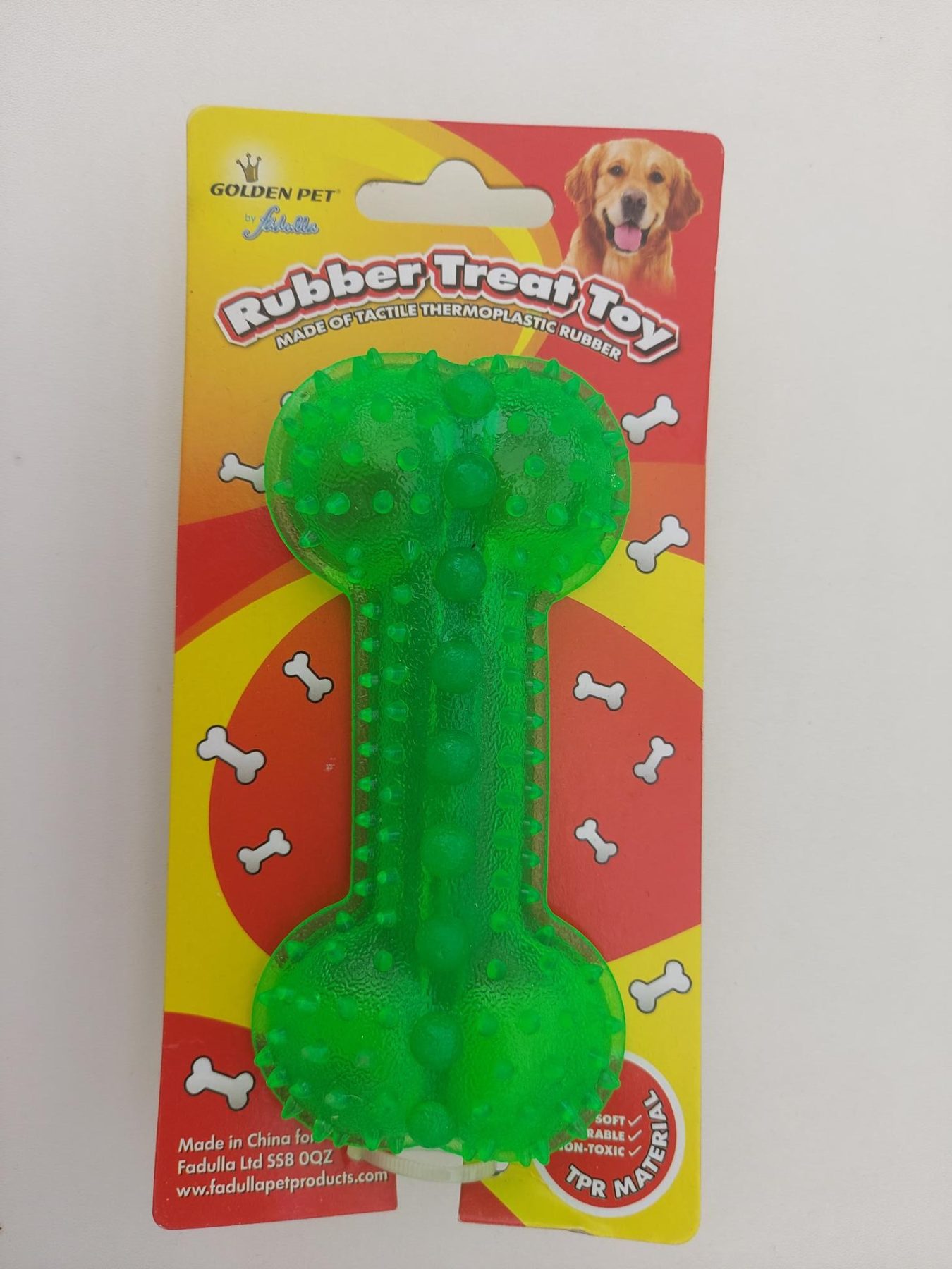 rubber treat toy green golden pet